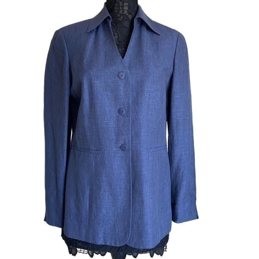 Nordstrom navy blue linen tailored blazer Size 10